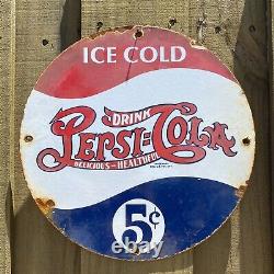 Vintage Pepsi Cola Porcelain Sign Soda Drink Pop Coke Oil Gas Station Petroliana