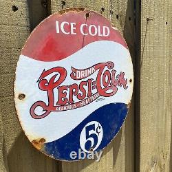 Vintage Pepsi Cola Porcelain Sign Soda Drink Pop Coke Oil Gas Station Petroliana