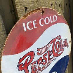 Vintage Pepsi Cola Porcelain Sign Soda Drink Pop Coke Oil Gas Station Petroliana