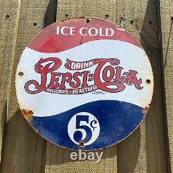 Vintage Pepsi Cola Porcelain Sign Soda Drink Pop Coke Oil Gas Station Petroliana