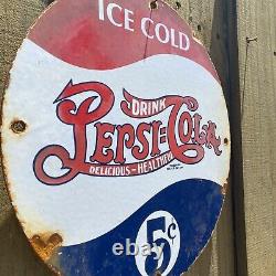 Vintage Pepsi Cola Porcelain Sign Soda Drink Pop Coke Oil Gas Station Petroliana