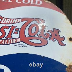 Vintage Pepsi Cola Porcelain Sign Soda Drink Pop Coke Oil Gas Station Petroliana