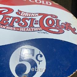 Vintage Pepsi Cola Porcelain Sign Soda Drink Pop Coke Oil Gas Station Petroliana