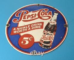 Vintage Pepsi Porcelain Glass Bottles 5 Cents Beverage Coca Cola Gas Pump Sign