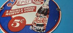 Vintage Pepsi Porcelain Glass Bottles 5 Cents Beverage Coca Cola Gas Pump Sign