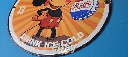 Vintage Pepsi Porcelain Mickey Mouse Beverage Coca Cola Gas Pump Service Sign