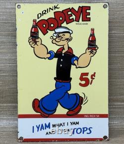 Vintage Popeye Cola Porcelain Sign Sales Service Gas Oil Coca Pop Eye Olive Oyl