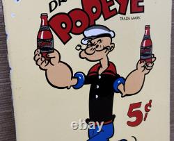 Vintage Popeye Cola Porcelain Sign Sales Service Gas Oil Coca Pop Eye Olive Oyl
