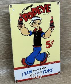 Vintage Popeye Cola Porcelain Sign Sales Service Gas Oil Coca Pop Eye Olive Oyl