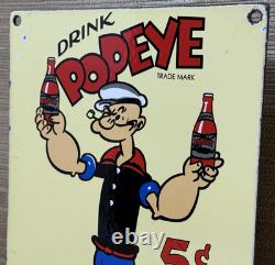 Vintage Popeye Cola Porcelain Sign Sales Service Gas Oil Coca Pop Eye Olive Oyl