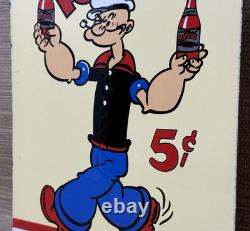 Vintage Popeye Cola Porcelain Sign Sales Service Gas Oil Coca Pop Eye Olive Oyl