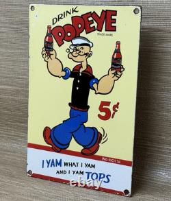 Vintage Popeye Cola Porcelain Sign Sales Service Gas Oil Coca Pop Eye Olive Oyl