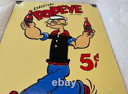 Vintage Popeye Soda Porcelain Sign As Station Advertisement Coca Cola Dr Pepper