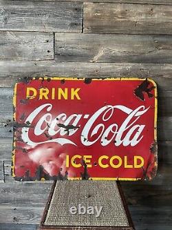 Vintage Porcelain Coca Cola Drink Coca Cola Ice Cold Sign