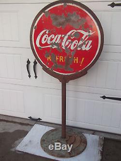 Vintage Porcelain Lollipop Coca Cola Sign withstand 1938 2 Sided Gas Station sign