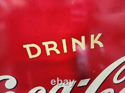 Vintage RARE Size Coca-Cola Metal Sign 1940's GAS OIL SODA COLA 3x5 feet