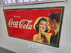 Vintage RARE Size Coca-Cola Metal Sign 1940's GAS OIL SODA COLA 3x5 feet