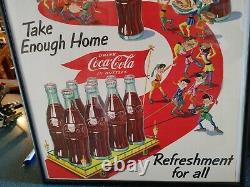 Vintage Rare 1953 Christmas Elf's Coca Cola Lithograph 20 X 15 Framed