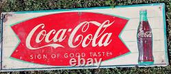 Vintage Rare COCA-COLA Fishtail Metal Sign Sign Of Good Taste 1960's