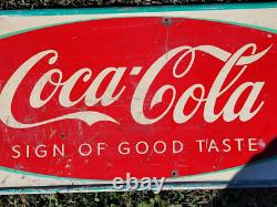 Vintage Rare COCA-COLA Fishtail Metal Sign Sign Of Good Taste 1960's