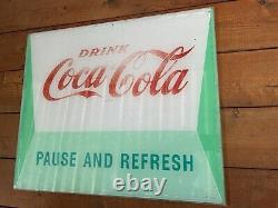 Vintage Rare Coca Cola Drink Machine Illuminated Sign Glass Pause And Refresh