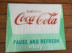 Vintage Rare Coca Cola Drink Machine Illuminated Sign Glass Pause And Refresh