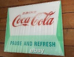 Vintage Rare Coca Cola Drink Machine Illuminated Sign Glass Pause And Refresh