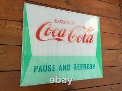 Vintage Rare Coca Cola Drink Machine Illuminated Sign Glass Pause And Refresh