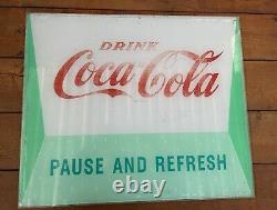 Vintage Rare Coca Cola Drink Machine Illuminated Sign Glass Pause And Refresh