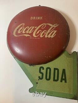 Vintage Rare Coca Cola Flange SODA Advertising Metal Sign Double Button Orig