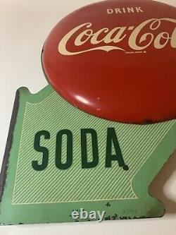 Vintage Rare Coca Cola Flange SODA Advertising Metal Sign Double Button Orig