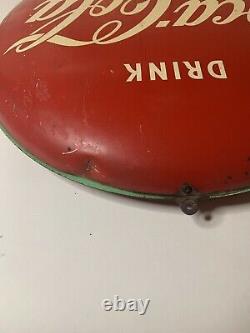 Vintage Rare Coca Cola Flange SODA Advertising Metal Sign Double Button Orig