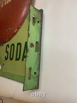 Vintage Rare Coca Cola Flange SODA Advertising Metal Sign Double Button Orig