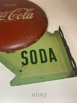 Vintage Rare Coca Cola Flange SODA Advertising Metal Sign Double Button Orig