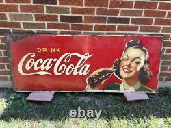 Vintage Rare Drink Coca-Cola Advertising Sign 1941 Single Sided Tin 59 X 23