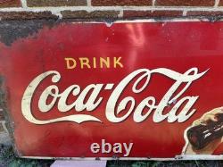 Vintage Rare Drink Coca-Cola Advertising Sign 1941 Single Sided Tin 59 X 23