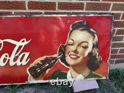 Vintage Rare Drink Coca-Cola Advertising Sign 1941 Single Sided Tin 59 X 23