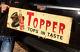 Vintage Rare Topper Orange Beverage Soda Pop Metal Sign With Top Hat Graphic 32X11