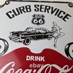 Vintage Route 66 Coca Cola Porcelain Sign Curb Service Soda Diner Pump Sign