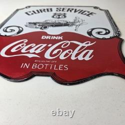 Vintage Route 66 Coca Cola Porcelain Sign Curb Service Soda Diner Pump Sign