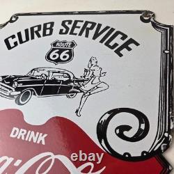 Vintage Route 66 Coca Cola Porcelain Sign Curb Service Soda Diner Pump Sign