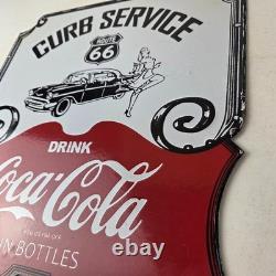 Vintage Route 66 Coca Cola Porcelain Sign Curb Service Soda Diner Pump Sign