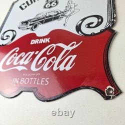 Vintage Route 66 Coca Cola Porcelain Sign Curb Service Soda Diner Pump Sign