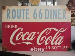 Vintage Route 66 Coca Cola Porcelain Sign Gas Pump Soda Diner Sign