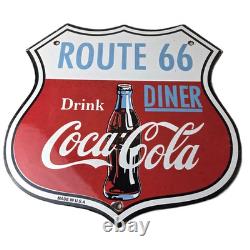 Vintage Route 66 Coca Cola Porcelain Sign Gas Pump Soda Diner Sign