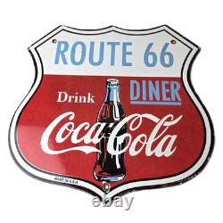 Vintage Route 66 Coca Cola Porcelain Sign Gas Pump Soda Diner Sign