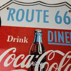 Vintage Route 66 Coca Cola Porcelain Sign Gas Pump Soda Diner Sign