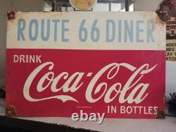 Vintage Route 66 Coca Cola Porcelain Sign Gas Pump Soda Diner Sign