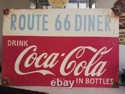 Vintage Route 66 Coca Cola Porcelain Sign Gas Pump Soda Diner Sign