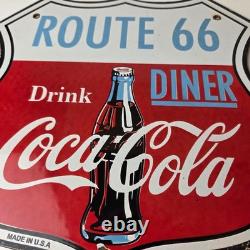 Vintage Route 66 Coca Cola Porcelain Sign Gas Pump Soda Diner Sign